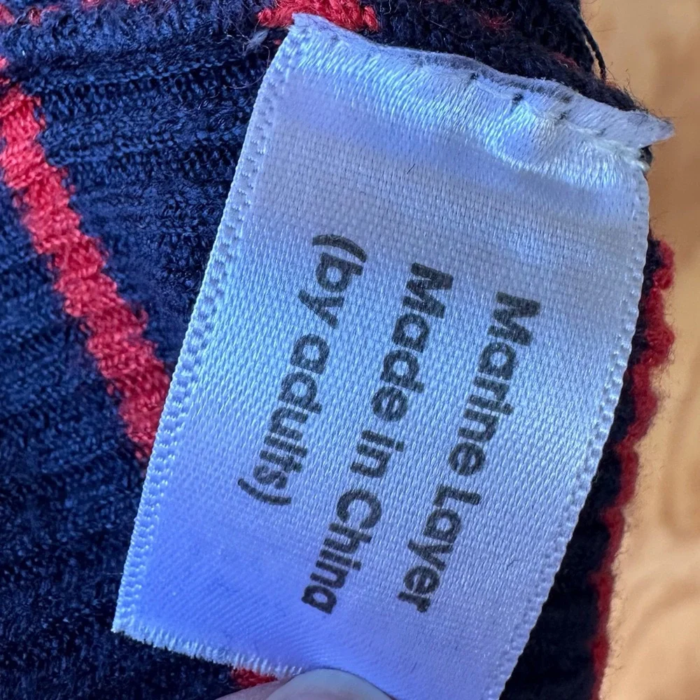 Marine Layer x Lost & Found Ski Ribbed Turtleneck Red Blue Long Striped Sweater - Picture 7 of 8